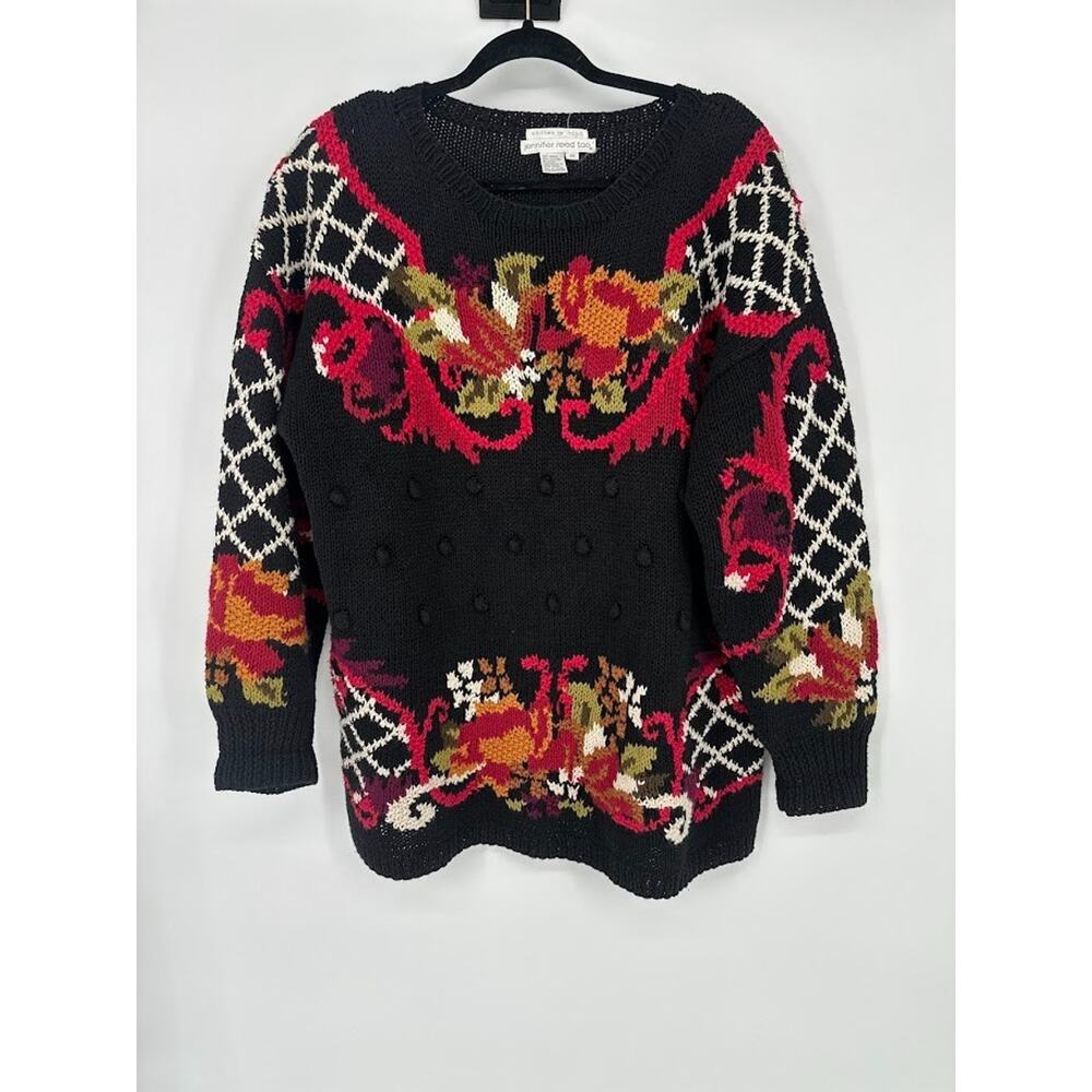 Vintage Jennifer Reed Too Hand-Knit Sweater 2X Novelty Cottagecore Bobbleknit
